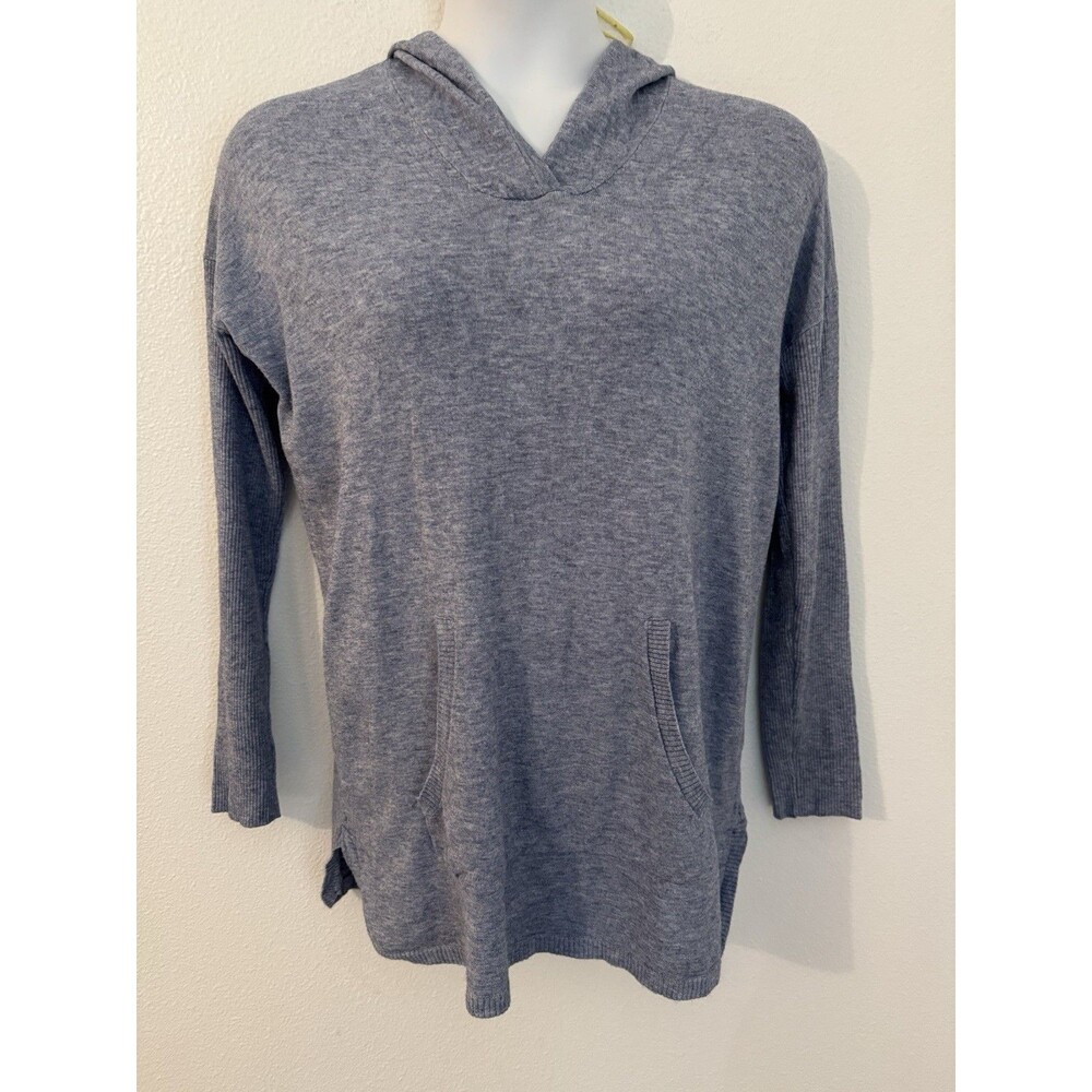Cyrus womens size L  long Ribbed sleeve pullover hooded hoodie Pocket Blue